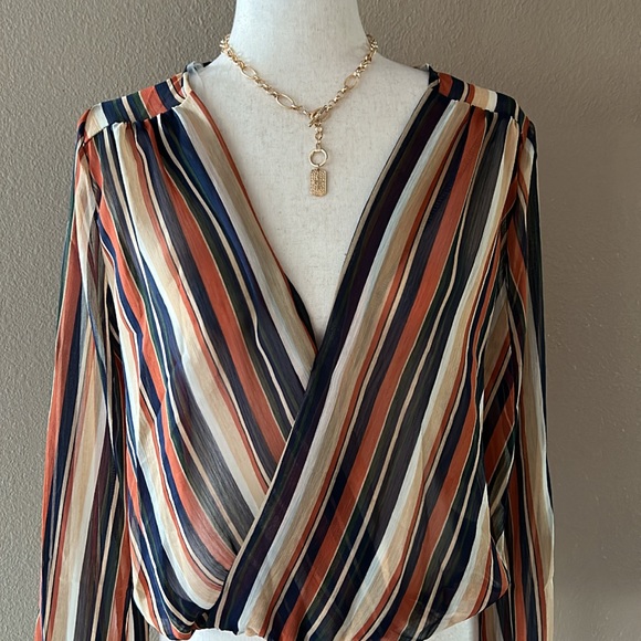 Striped chiffon surplice top - Picture 6 of 6